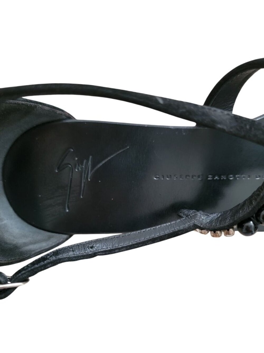 Giuseppe Zanotti Black Leather Strappy Crystal Beaded Flat Sandals Women's Sz 41 - Picture 7 of 9